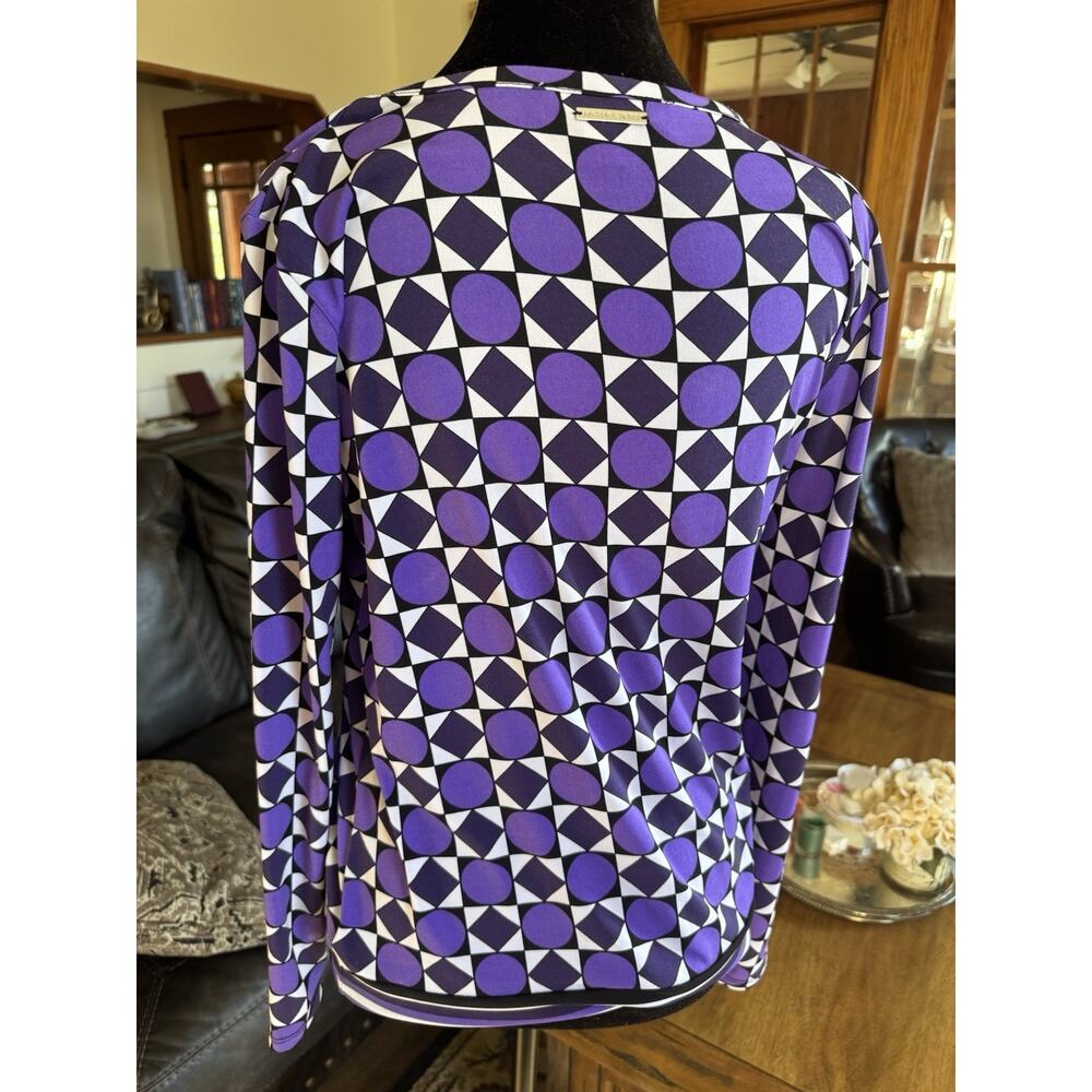 Michael Kors Purple Geometric Print Long Sleeve Top Petite Medium - Picture 3 of 12